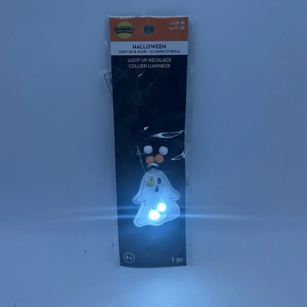 Halloween Glow Up Light Up Ghost Necklaces Lot Orange Black